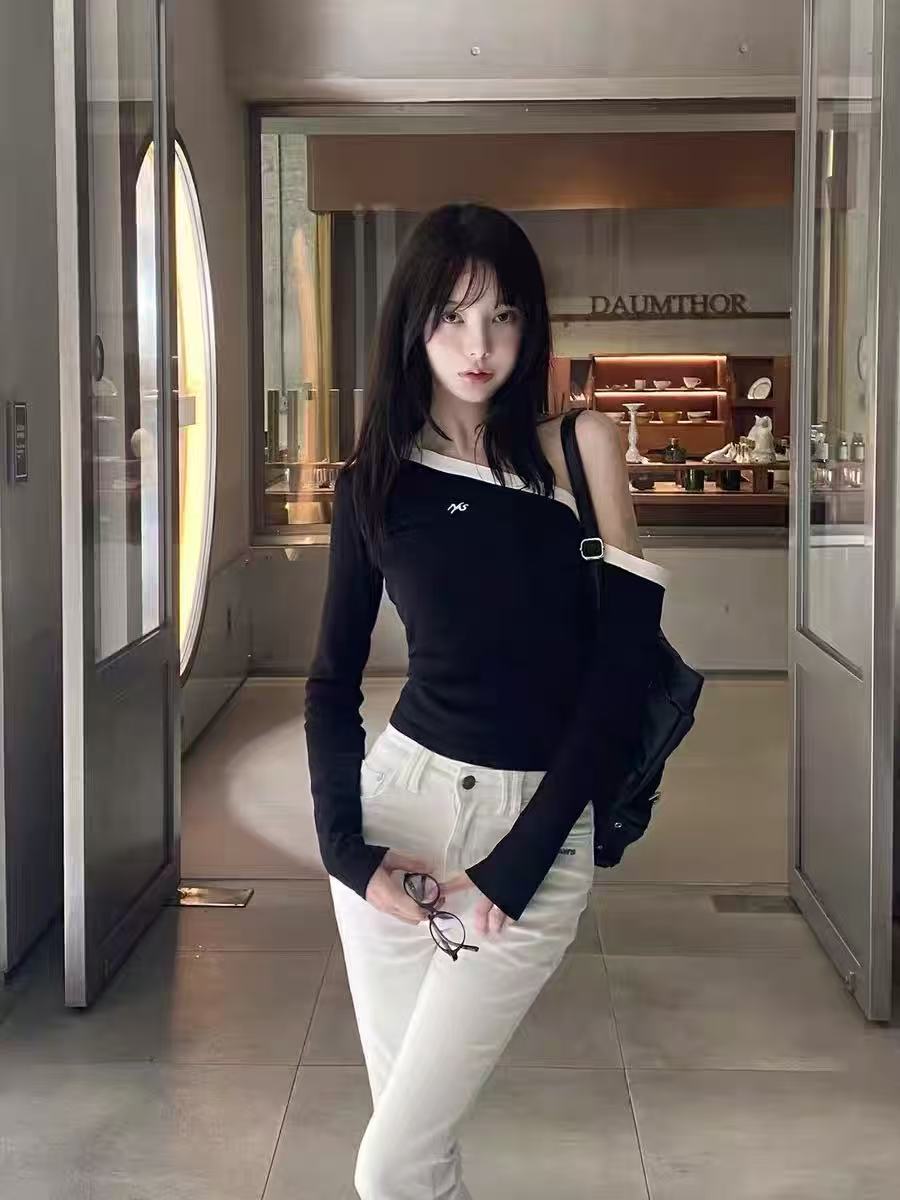 NAWS Color-Block Sculpted One-Shoulder Knit Top