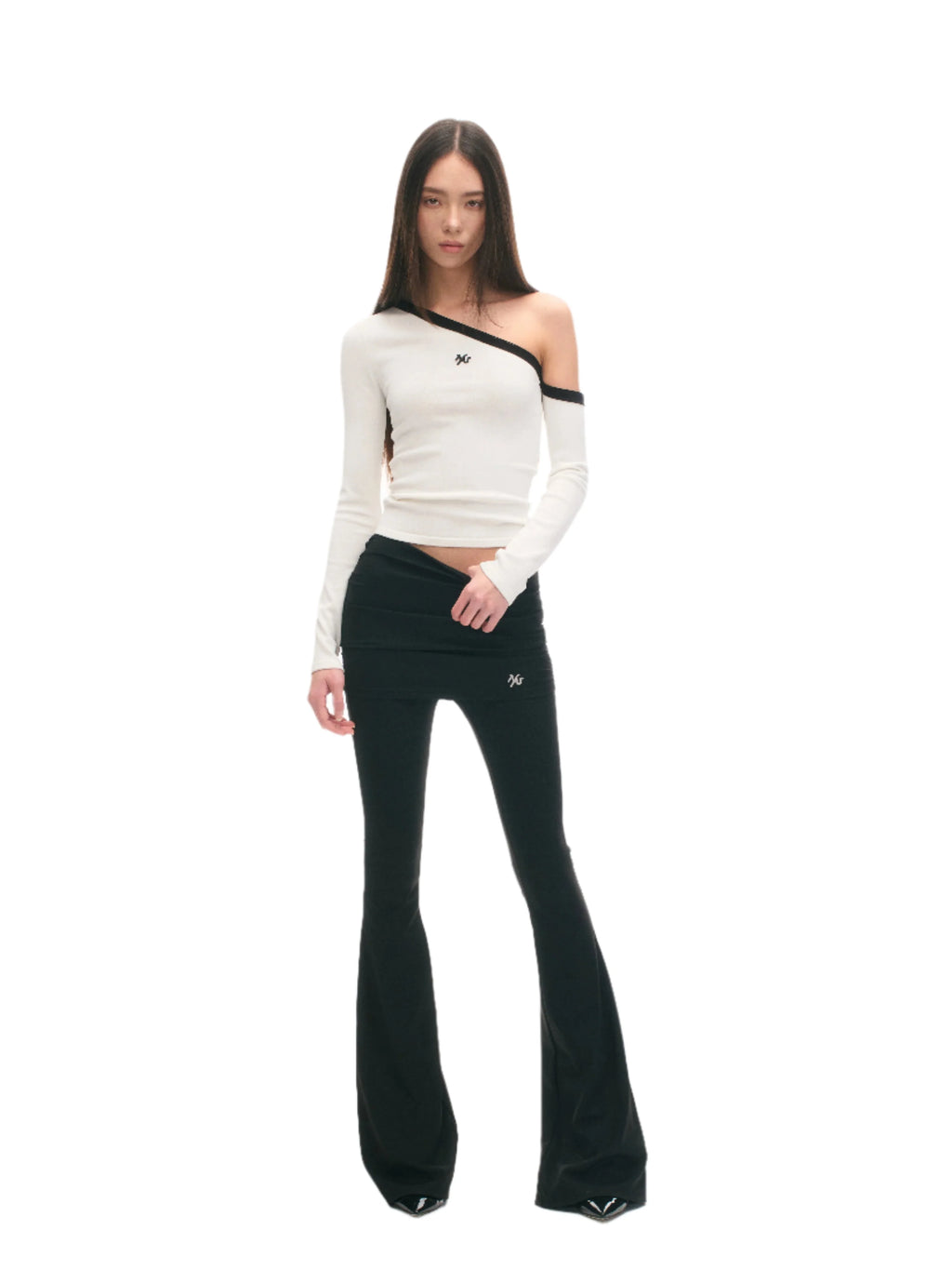 NAWS Color-Block Sculpted One-Shoulder Knit Top