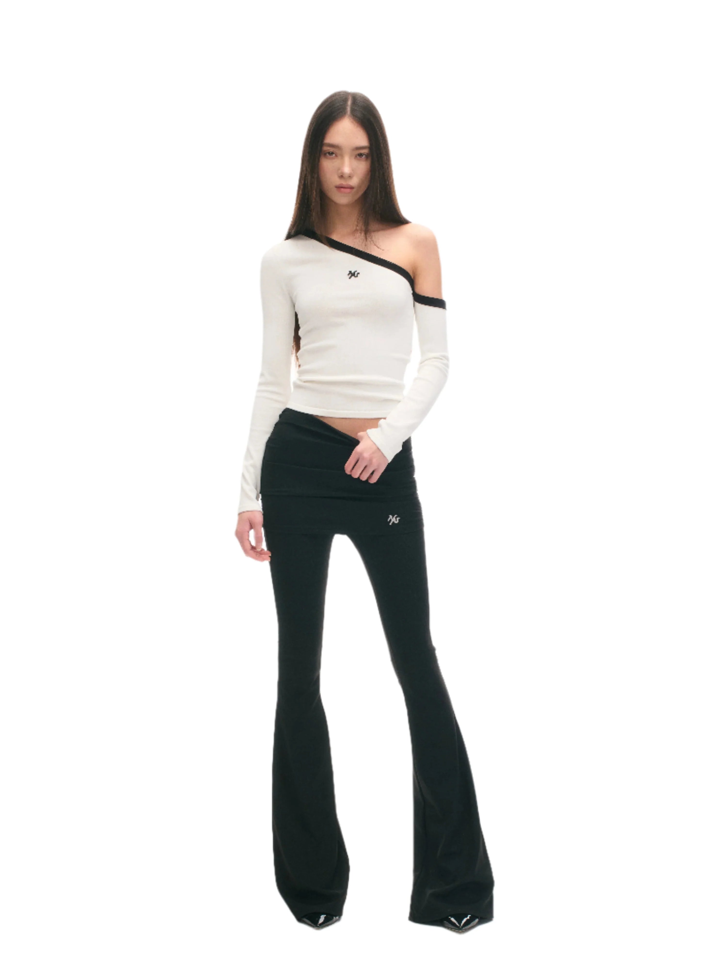 NAWS Color-Block Sculpted One-Shoulder Knit Top