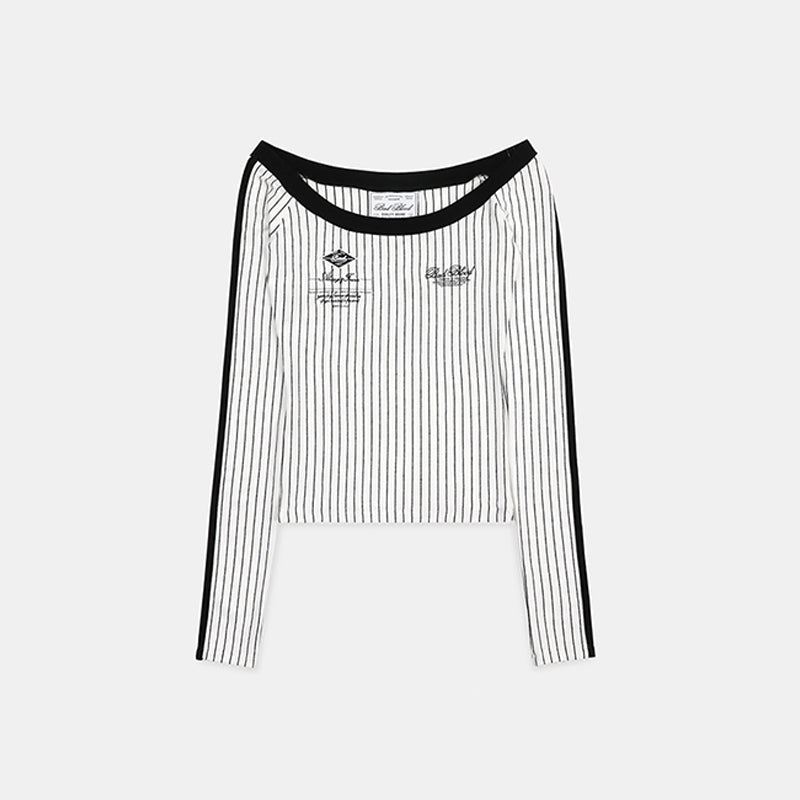 Striped Slim Fit Off-Shoulder Long Sleeve T-Shirt Top