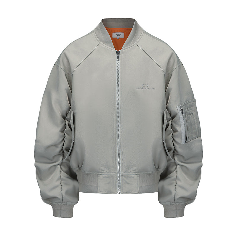 ARDENCODE Unisex Oversized Crew Neck Ruched Bomber Flight Jacket