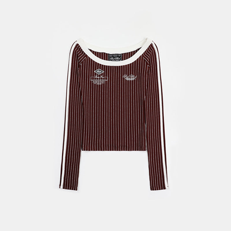 Striped Slim Fit Off-Shoulder Long Sleeve T-Shirt Top