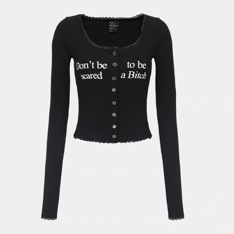 BADBLOOD Lace Trim Tie-Front Cardigan Top