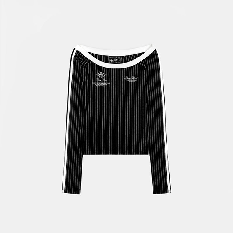 Striped Slim Fit Off-Shoulder Long Sleeve T-Shirt Top