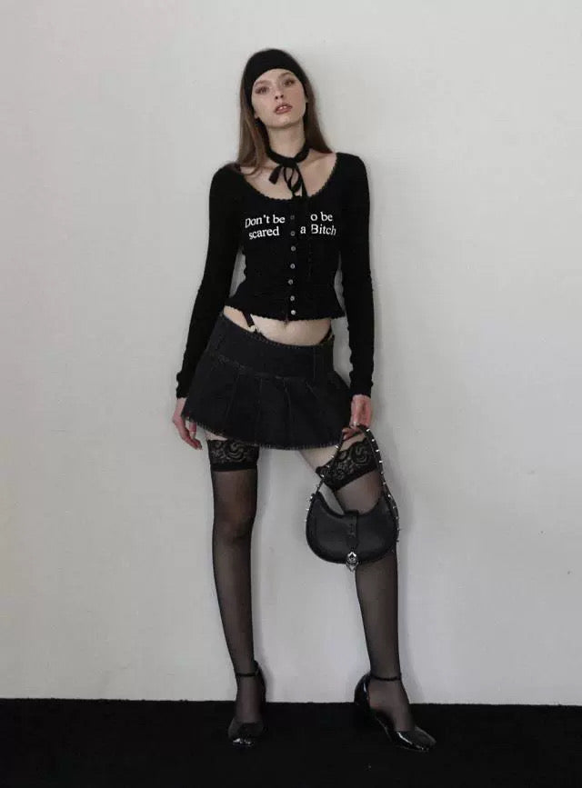 BADBLOOD Lace Trim Tie-Front Cardigan Top