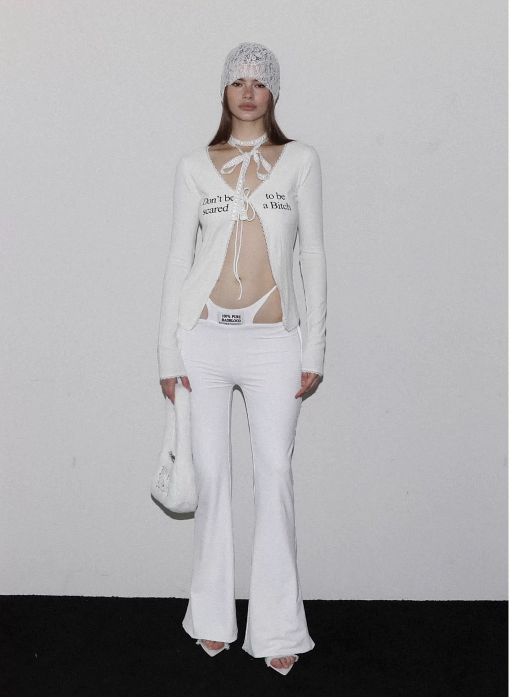 BADBLOOD Lace Trim Tie-Front Cardigan Top