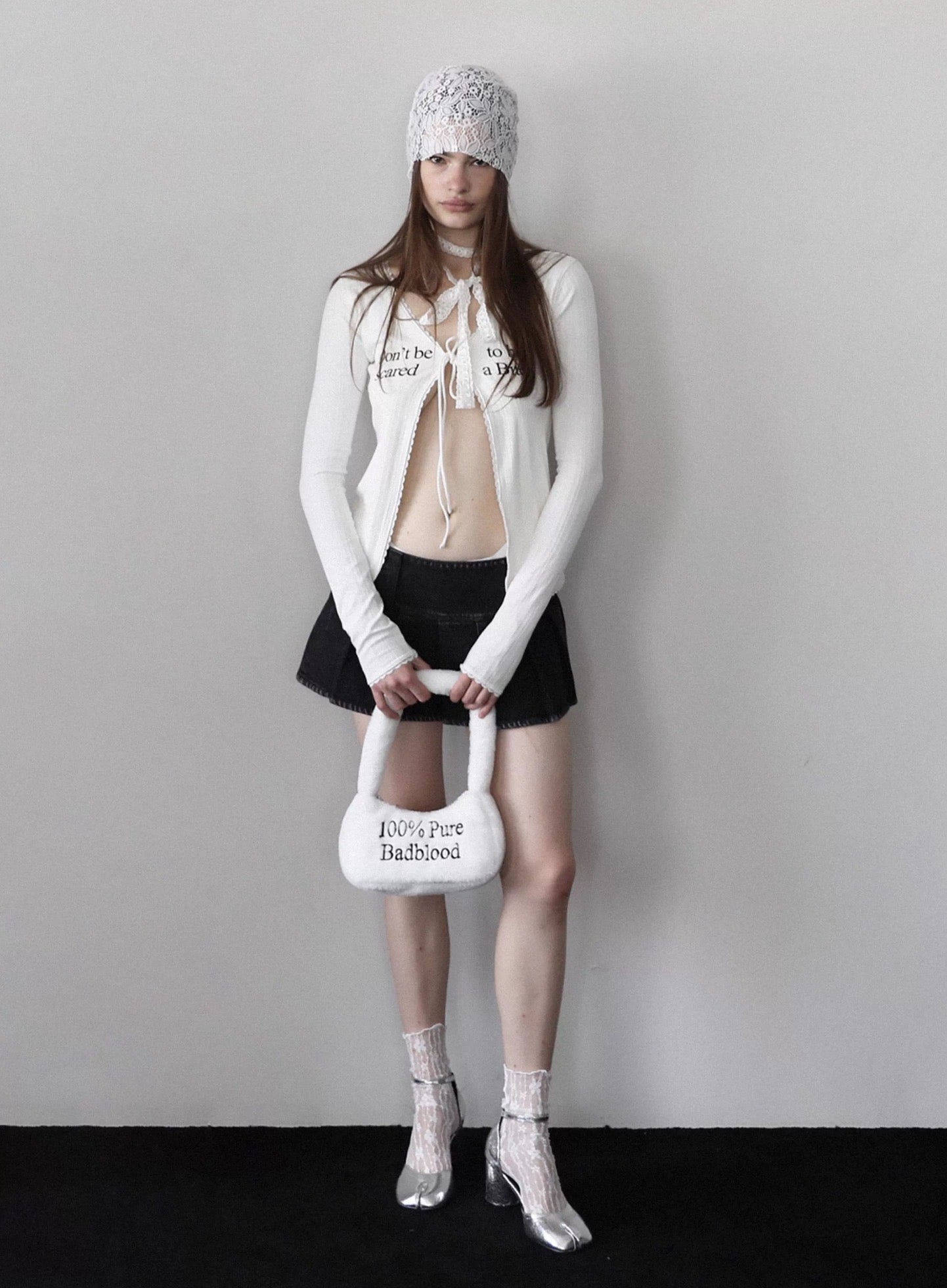 BADBLOOD Lace Trim Tie-Front Cardigan Top
