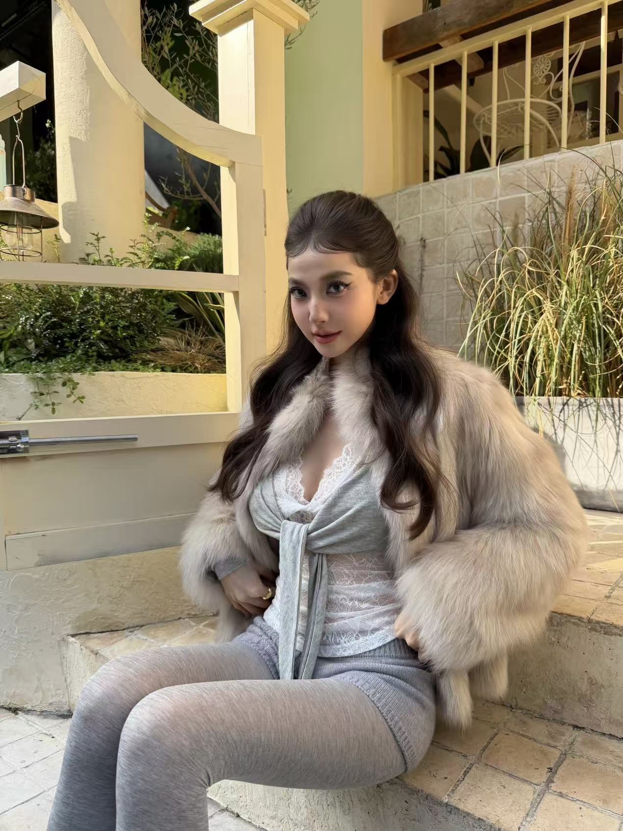 Jqwention Lace Two-in-One Knit Top — Gray