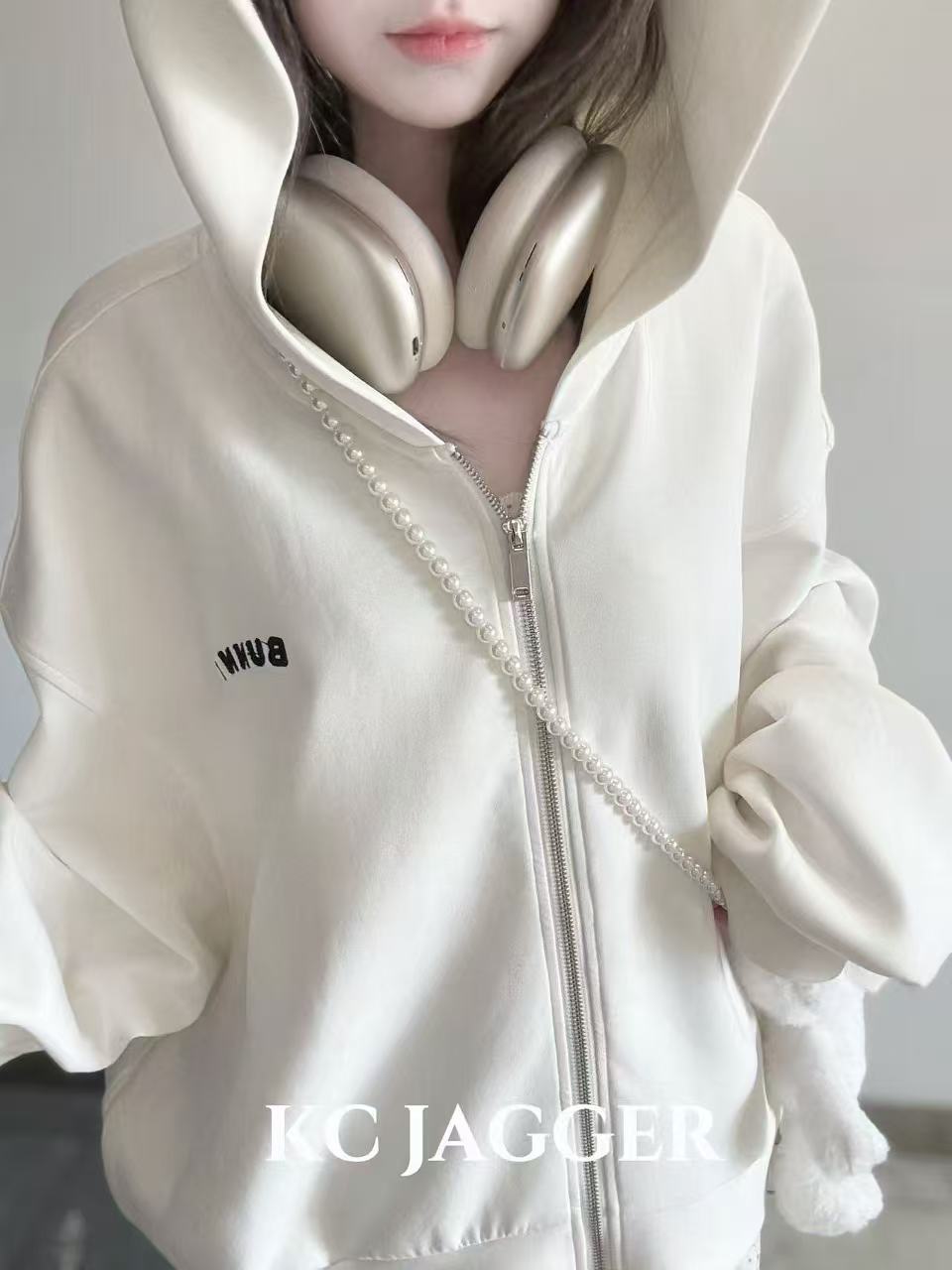 Oversized Hoodie Jacket with Bunny Crossbody Charm