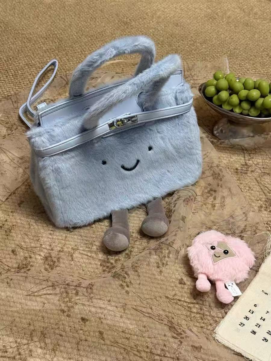 Jellykin Style Fluff Birkin Bag — Medium Size（Plush Handle Version）