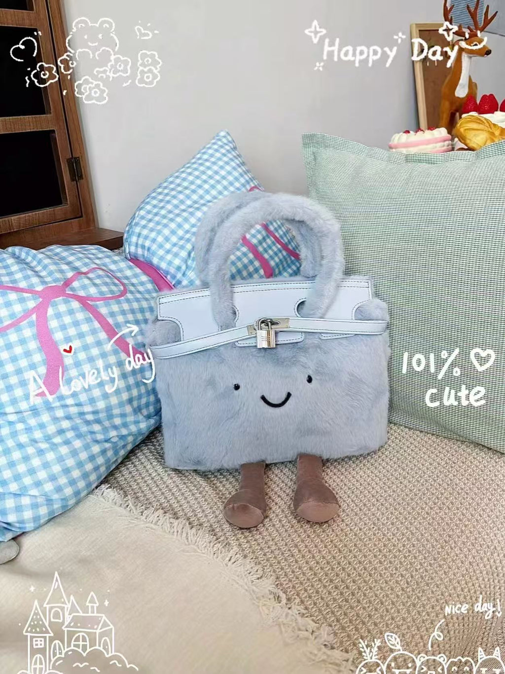 Jellykin Style Fluff Birkin Bag — Medium Size（Plush Handle Version）
