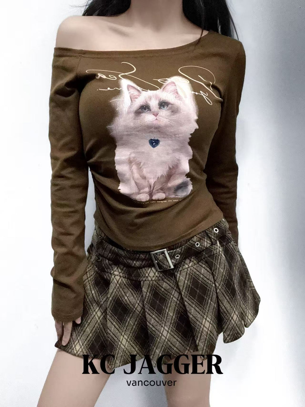 KC JAGGER Plaid Pleated Mini Skirt with Belt