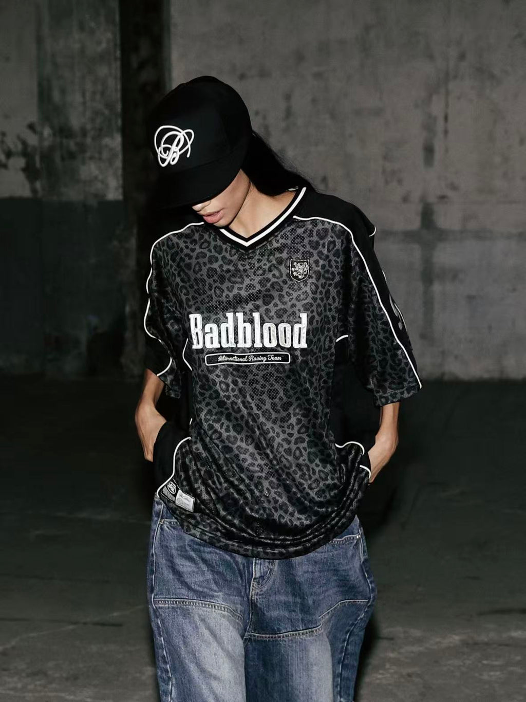 Badblood Vintage Mesh Jersey T-Shirt — Black Leopard