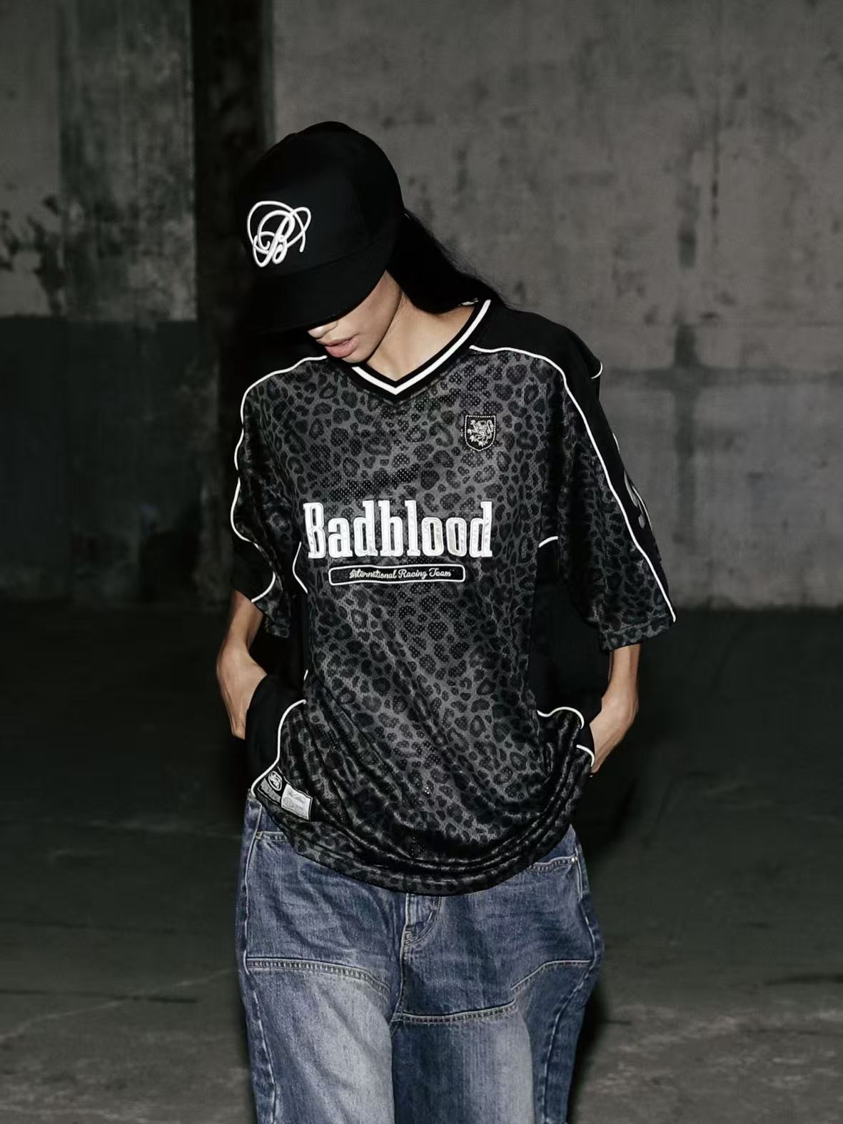 Badblood Vintage Mesh Jersey T-Shirt — Black Leopard