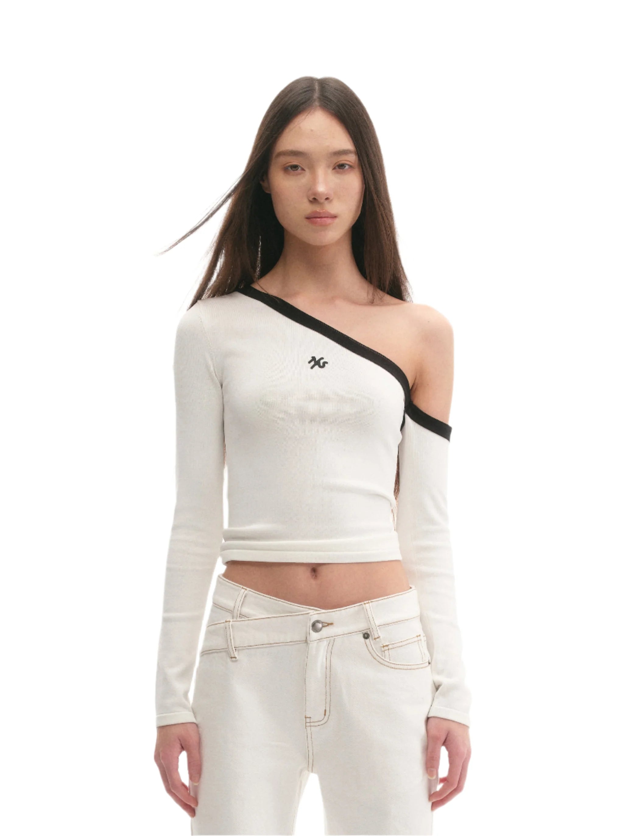NAWS Color-Block Sculpted One-Shoulder Knit Top