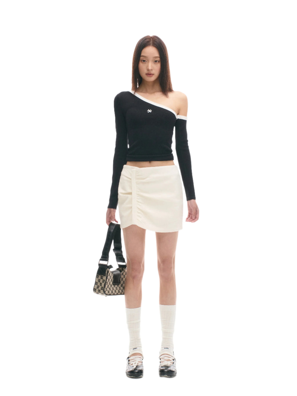 NAWS Color-Block Sculpted One-Shoulder Knit Top