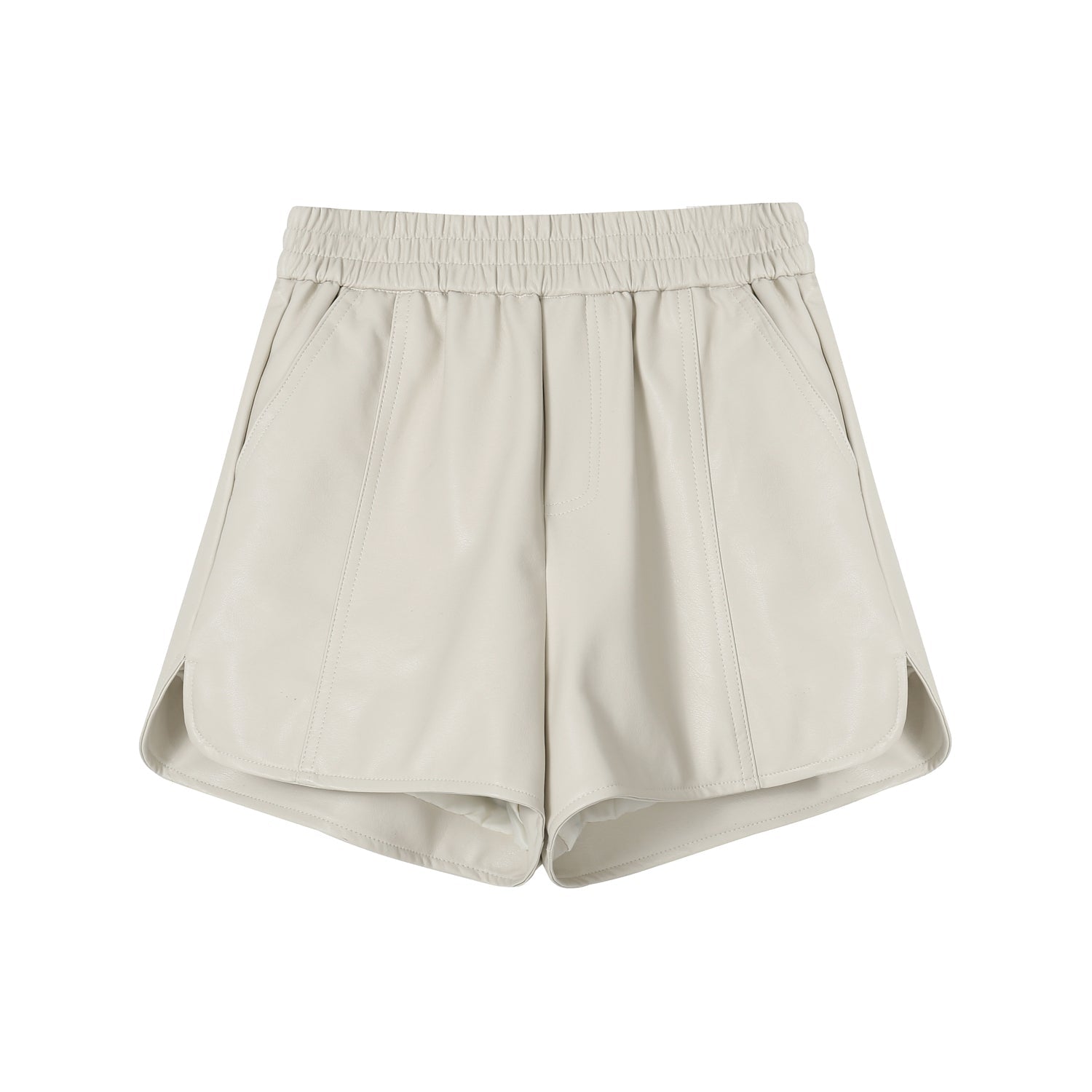 SomeSowe Split Basic PU Shorts Cream