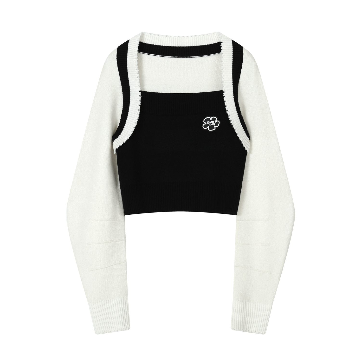 SomeSowe Color Blocked Logo Patch Knit Top