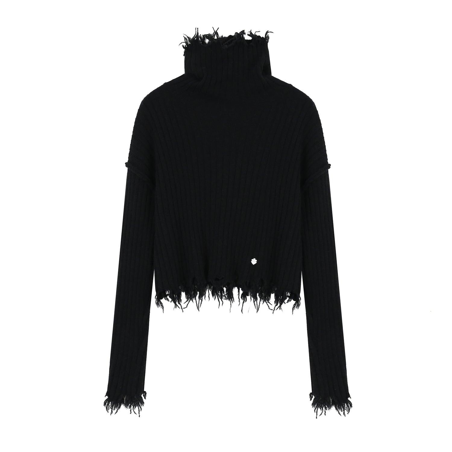 SomeSowe Destroyed Knit Collar Sweater Black