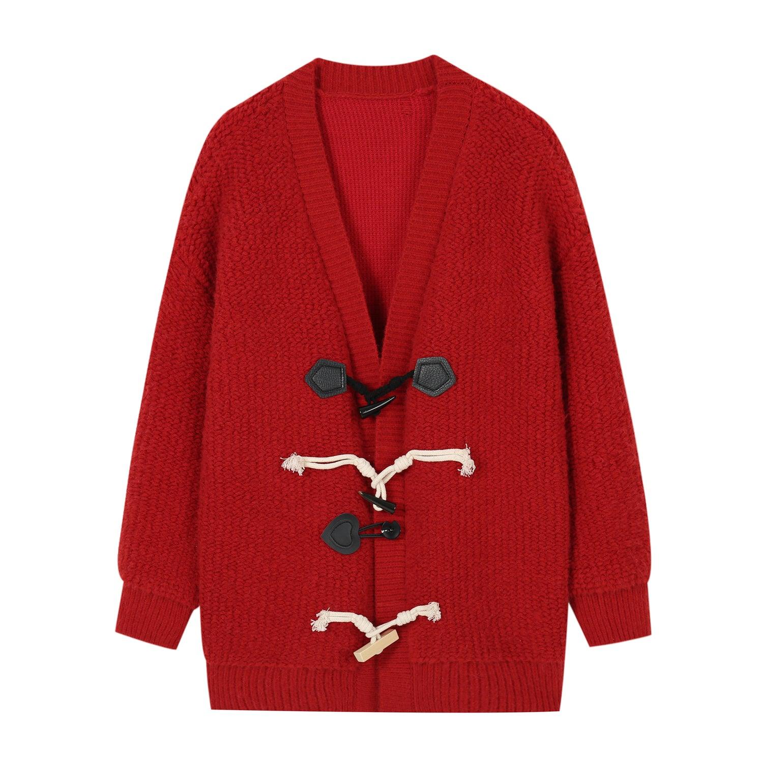 SomeSowe Horn Button Cardigan Red