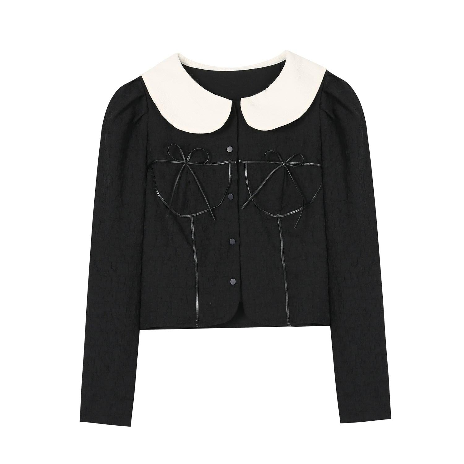 SomeSowe Color Blocked Doll Collar Shirt Black