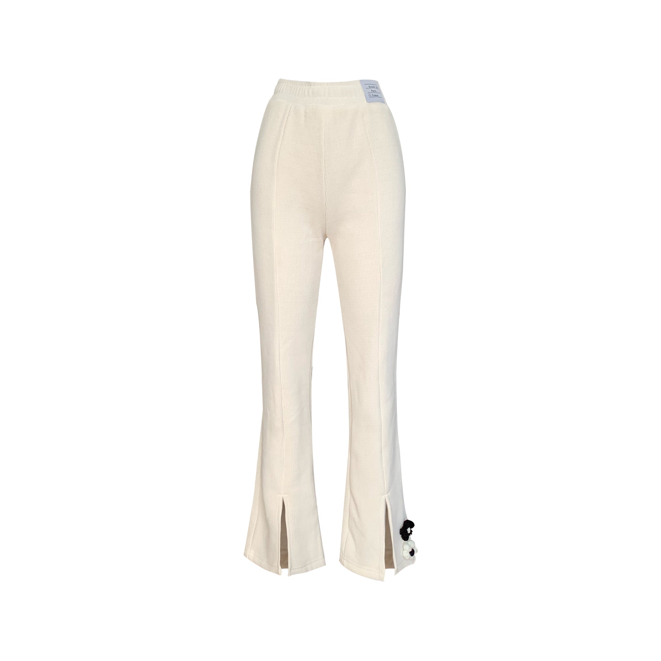 Kroche Flower Patch Split Velvet Pants White