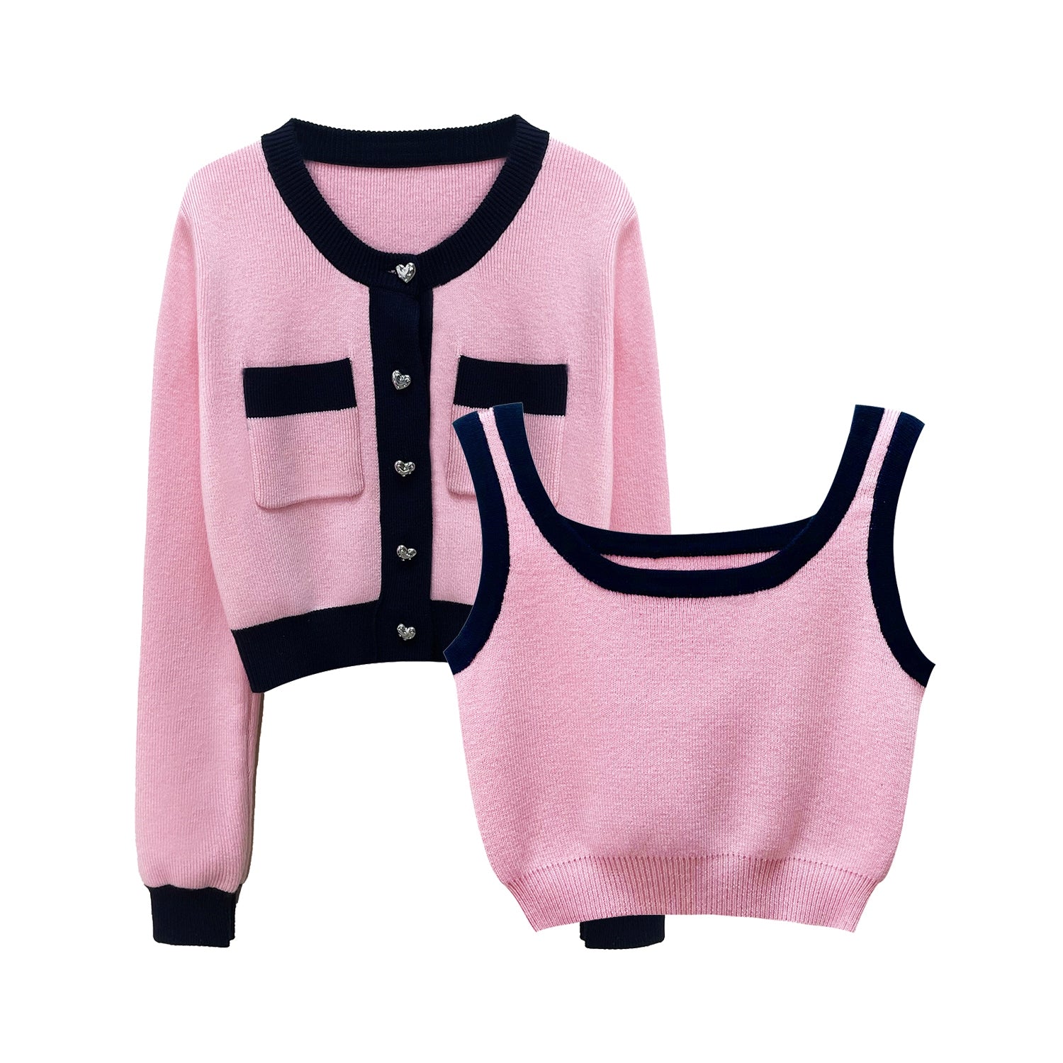 SomeSowe Color Blocked Cardigan Vest Knit Set