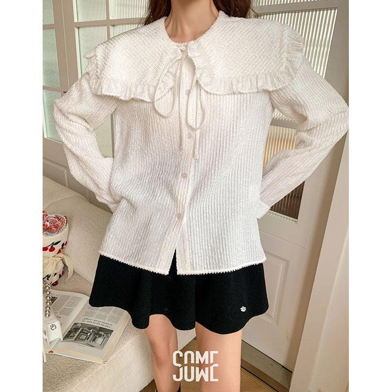 SomeSowe Velvet Doll Collar Shirt White