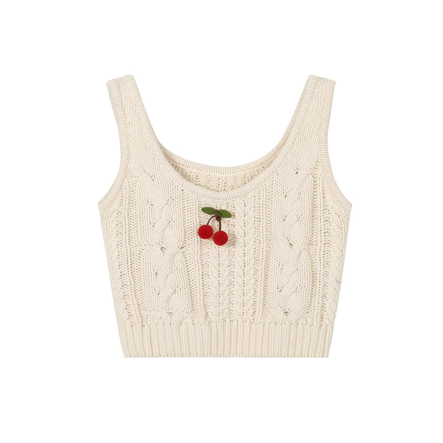 SomeSowe Cherry Knit Vest Set White