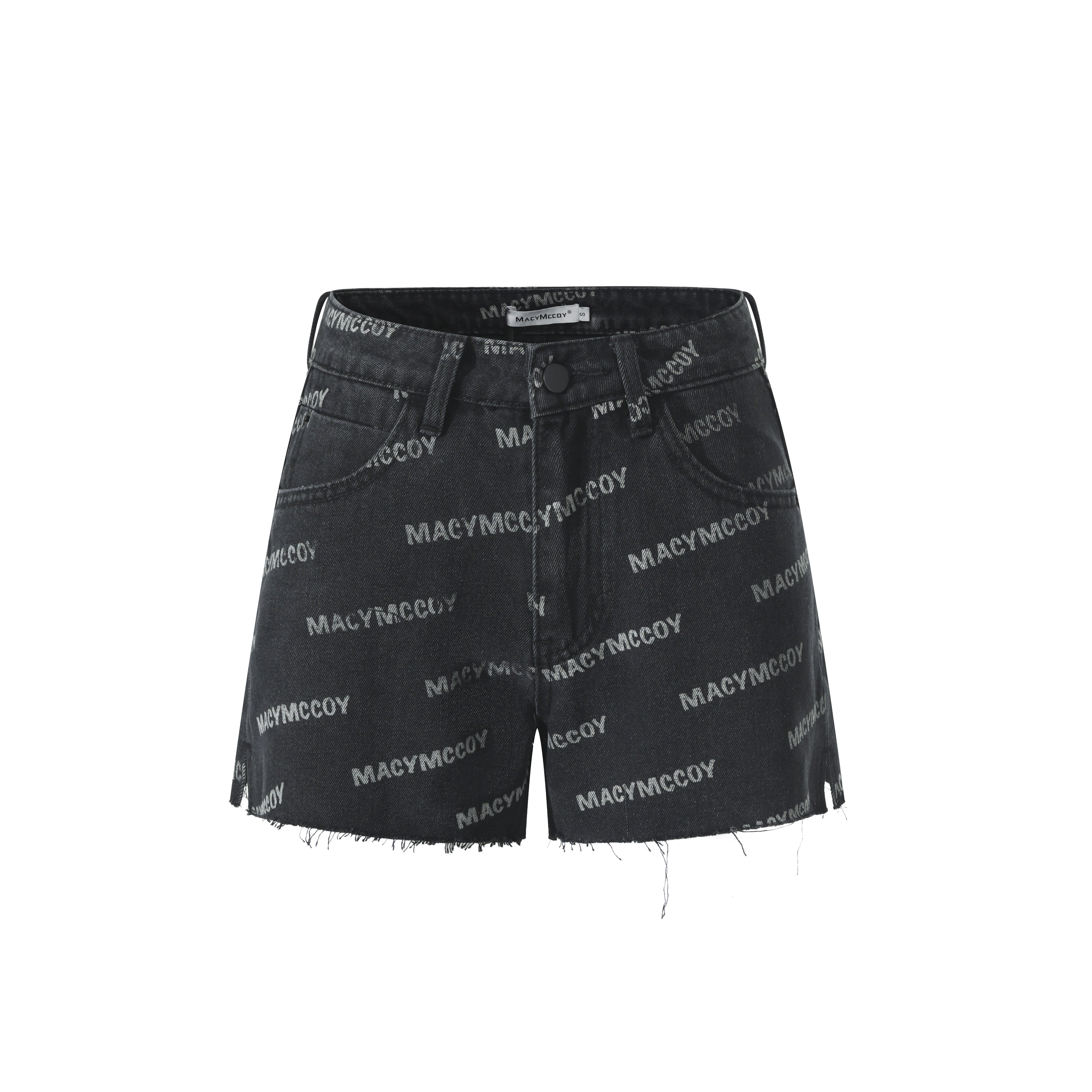 MacyMccoy Full Print Logo Denim Shorts Black