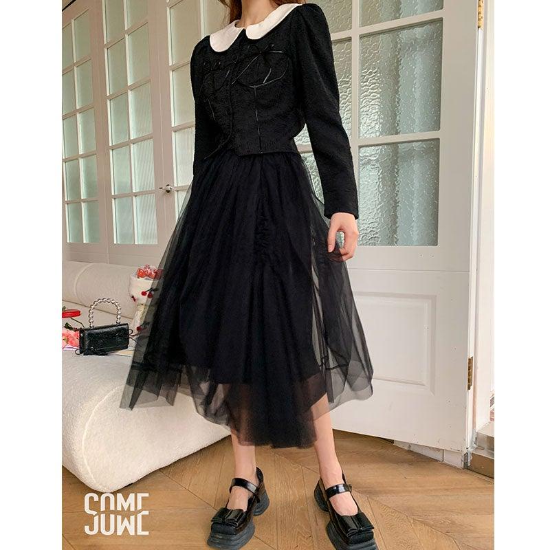 SomeSowe Pleated Mesh Skirt Black