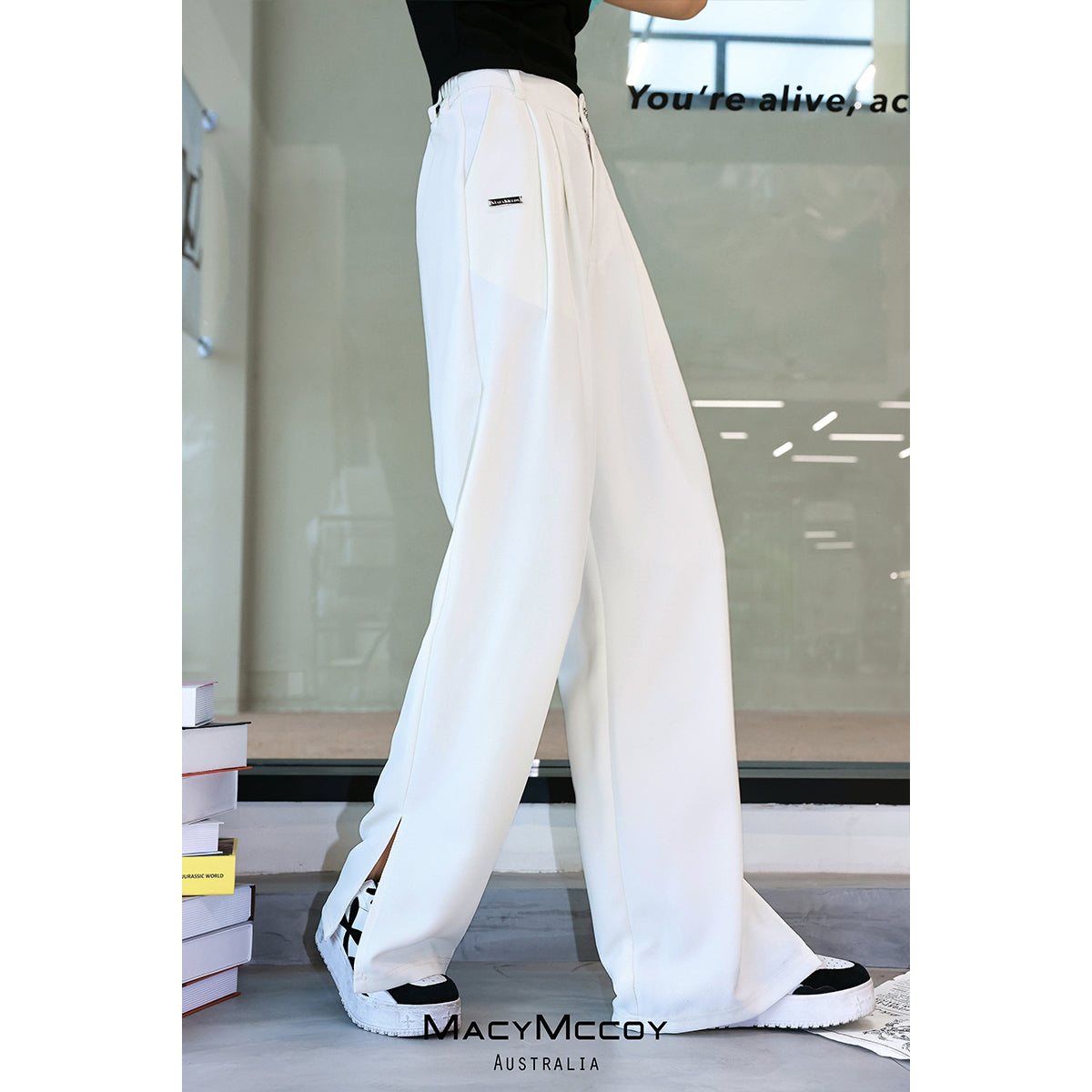 MacyMccoy Split Wide-Leg Casual Pants Black