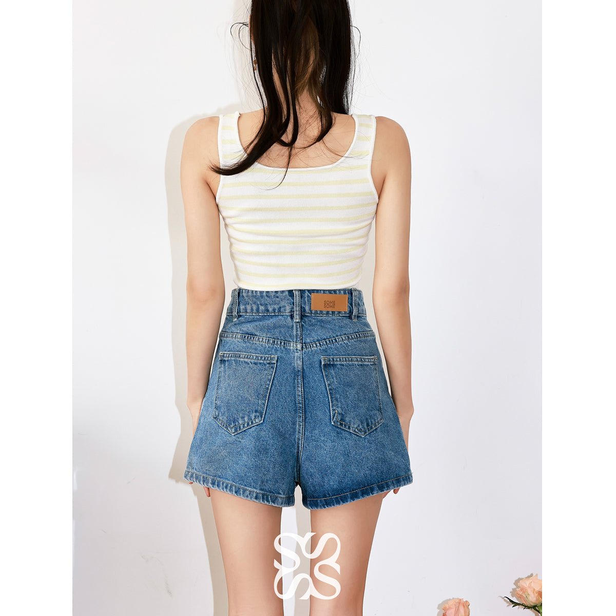 SomeSowe Button-Up Denim Shorts Blue