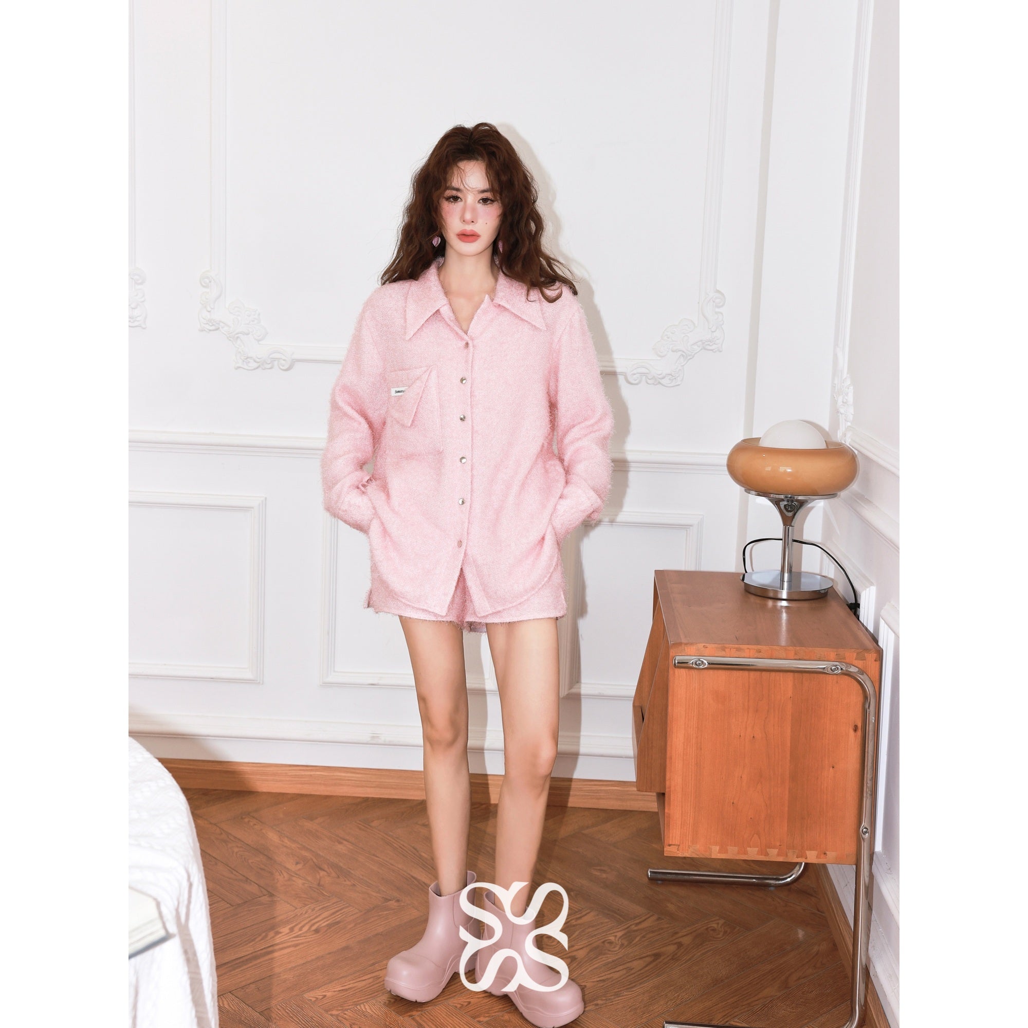 SomeSowe Logo Pocket Tassels Oversize Shirt Pink