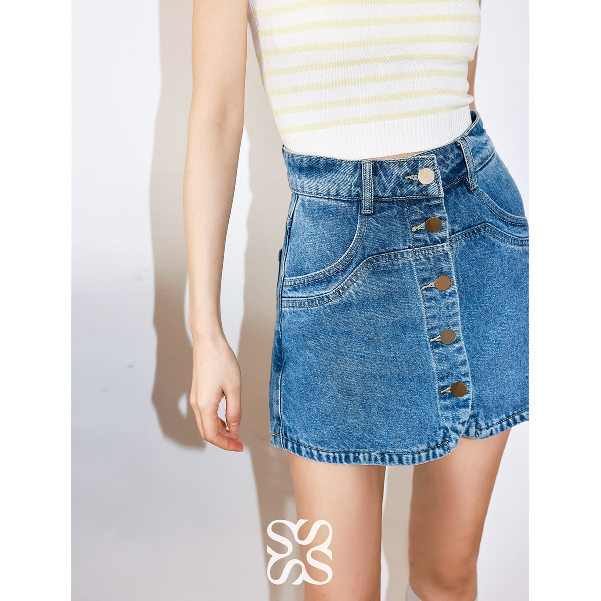 SomeSowe Button-Up Denim Shorts Blue