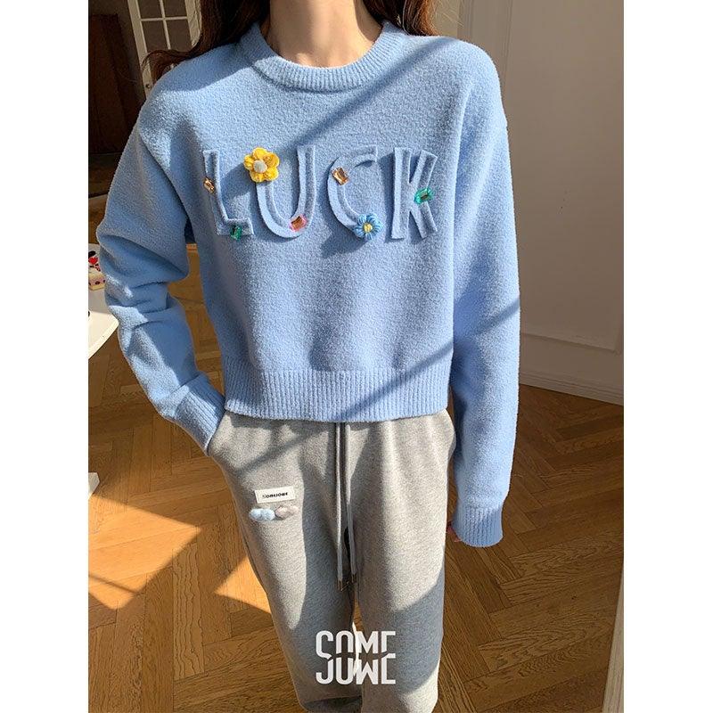 SomeSowe 'Luck' Patch Knit Sweater Blue