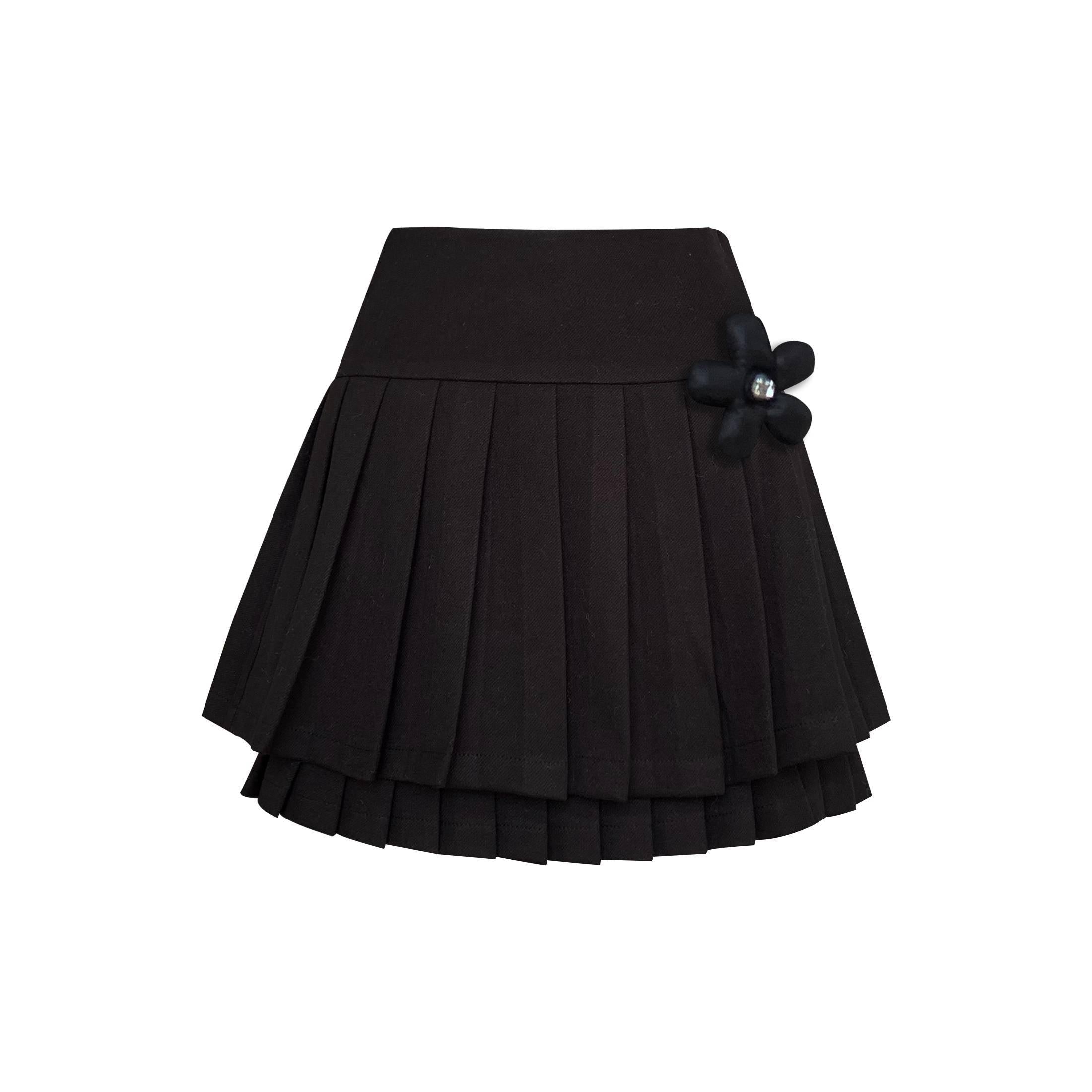 Kroche Flower Patch Pleated Skirt Black