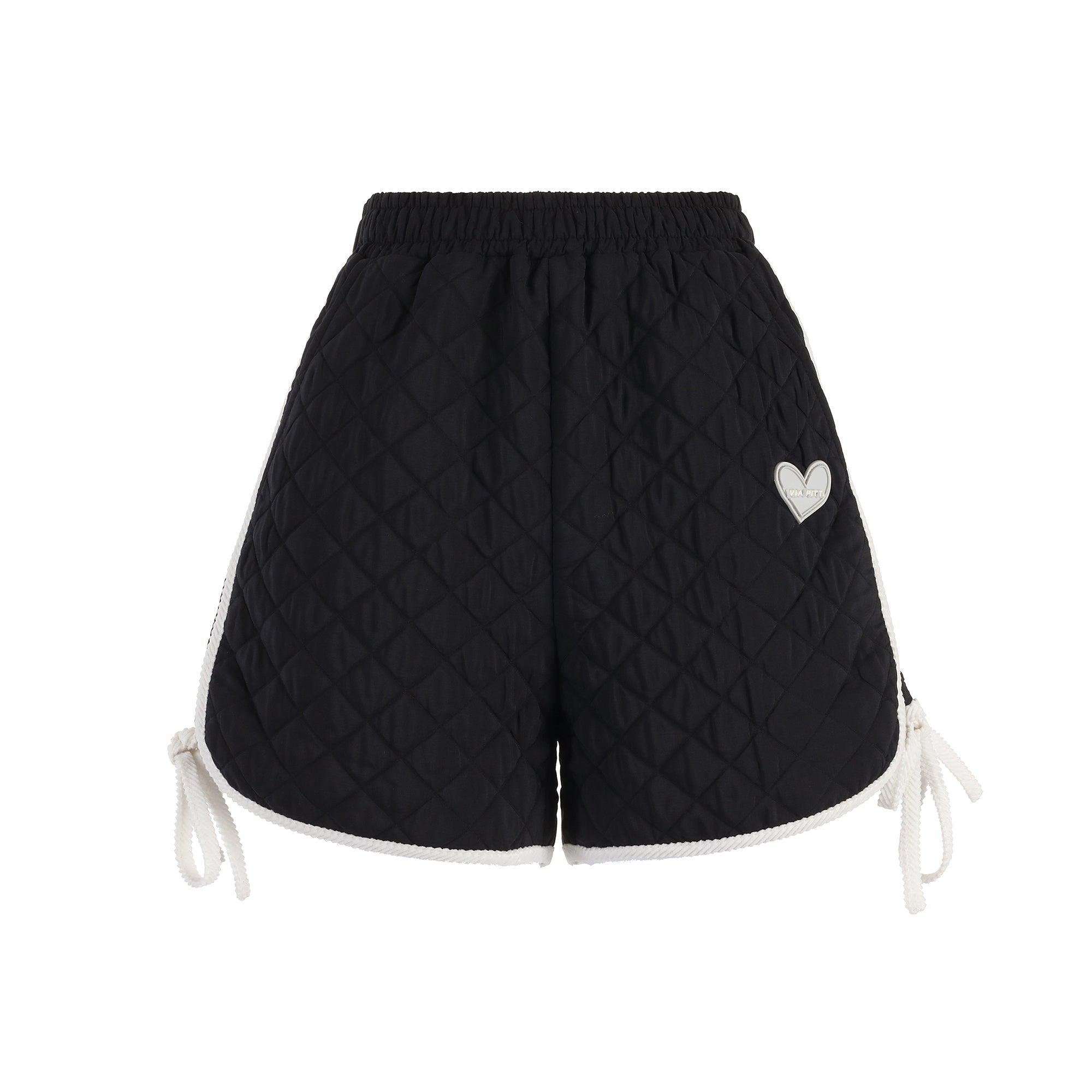 Via Pitti Heart Logo Quilted Shorts Black
