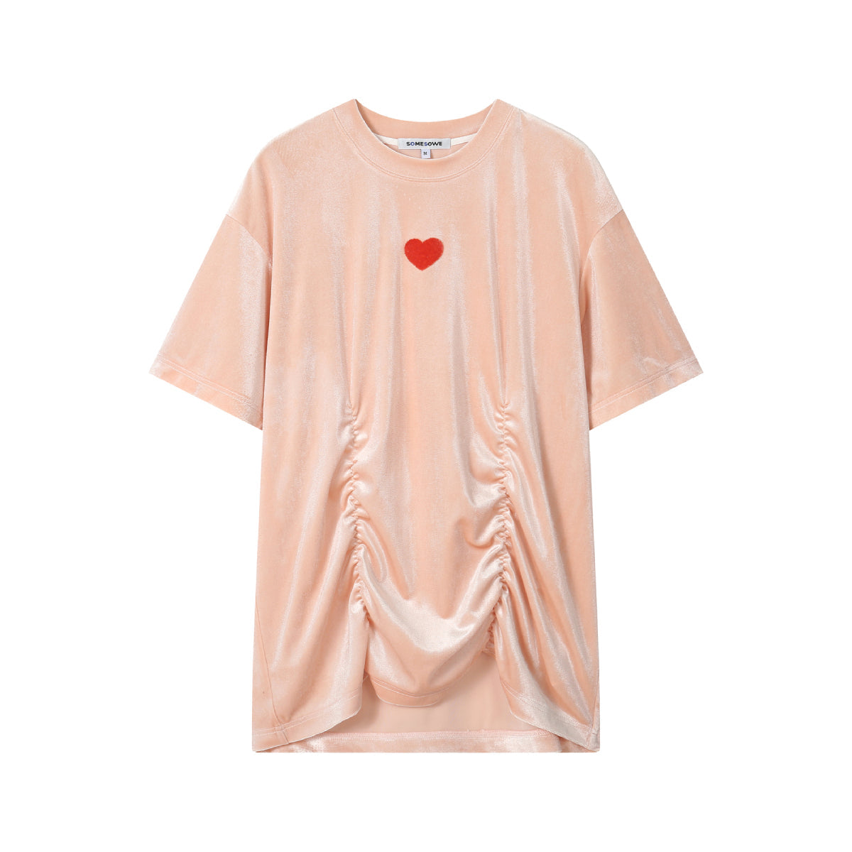 SomeSowe Heart Smocked Velvet Tee Pink