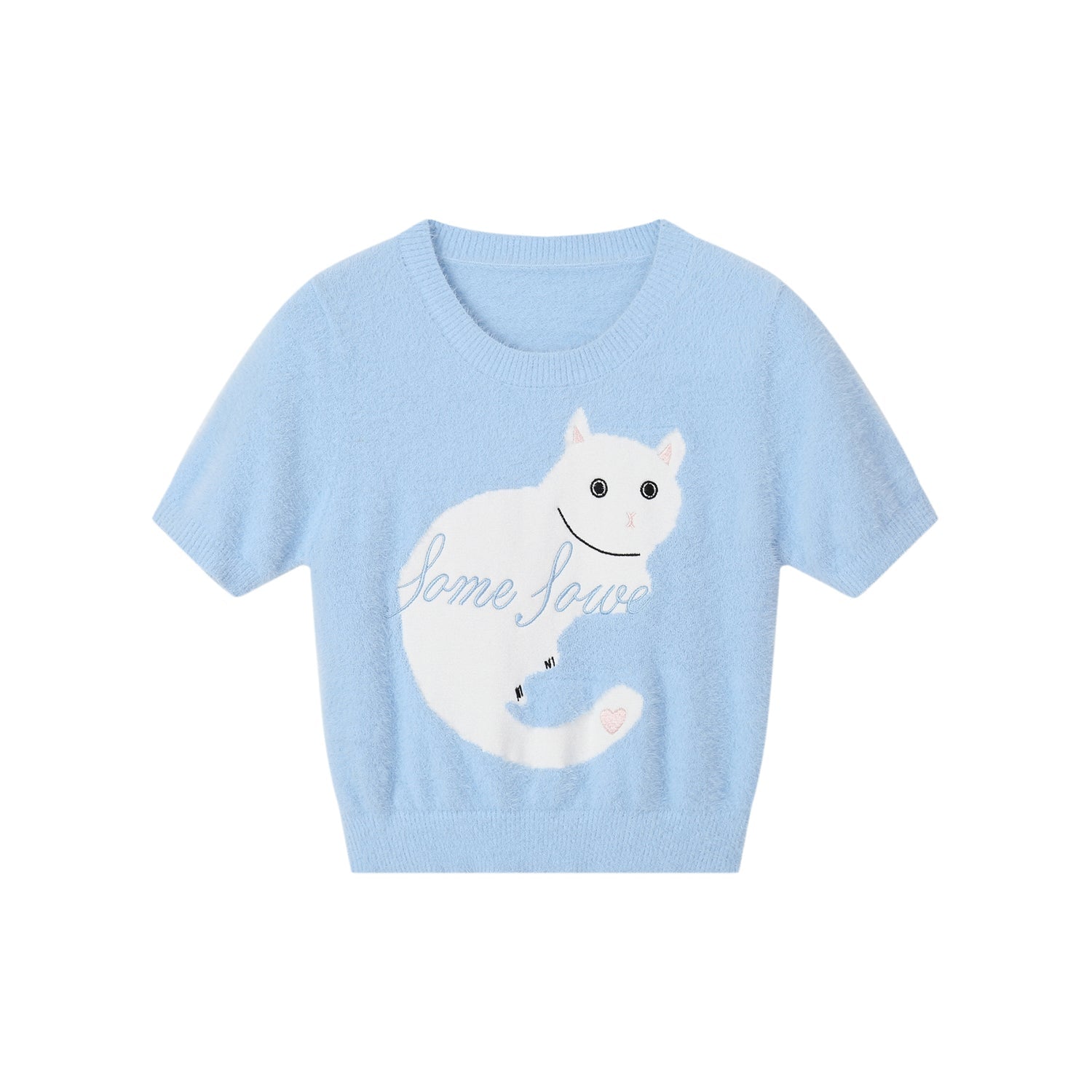 SomeSowe "Cat" Knit Short Sleeve Top Blue