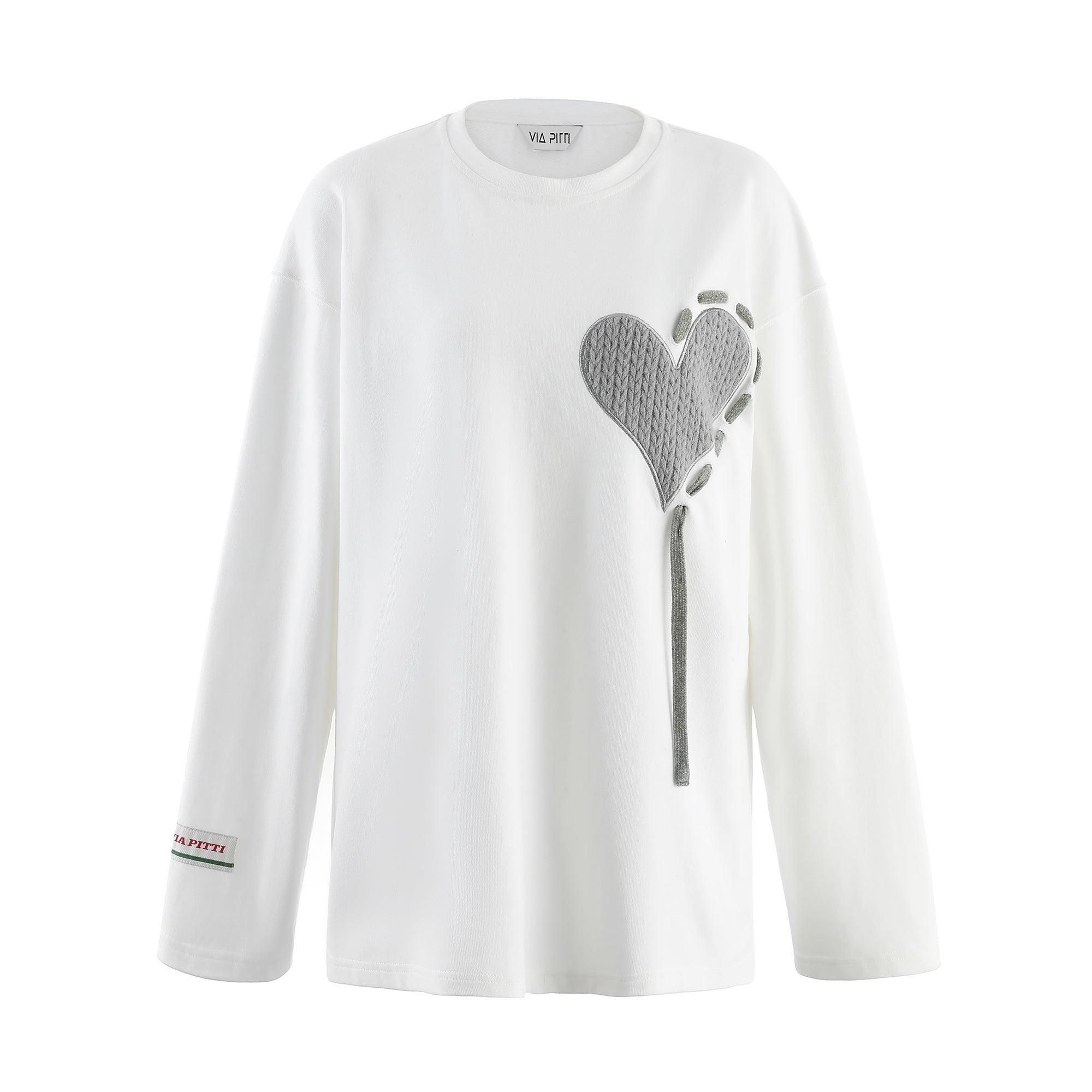 Via Pitti Jacquard Heart Long Sleeve Top White