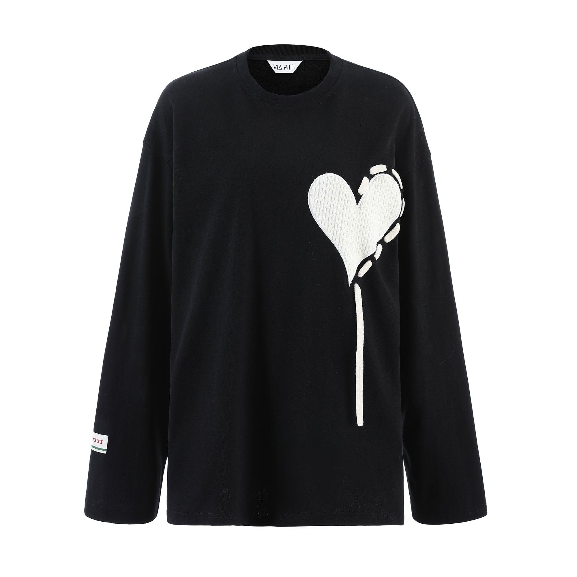 Via Pitti Jacquard Heart Long Sleeve Top Black