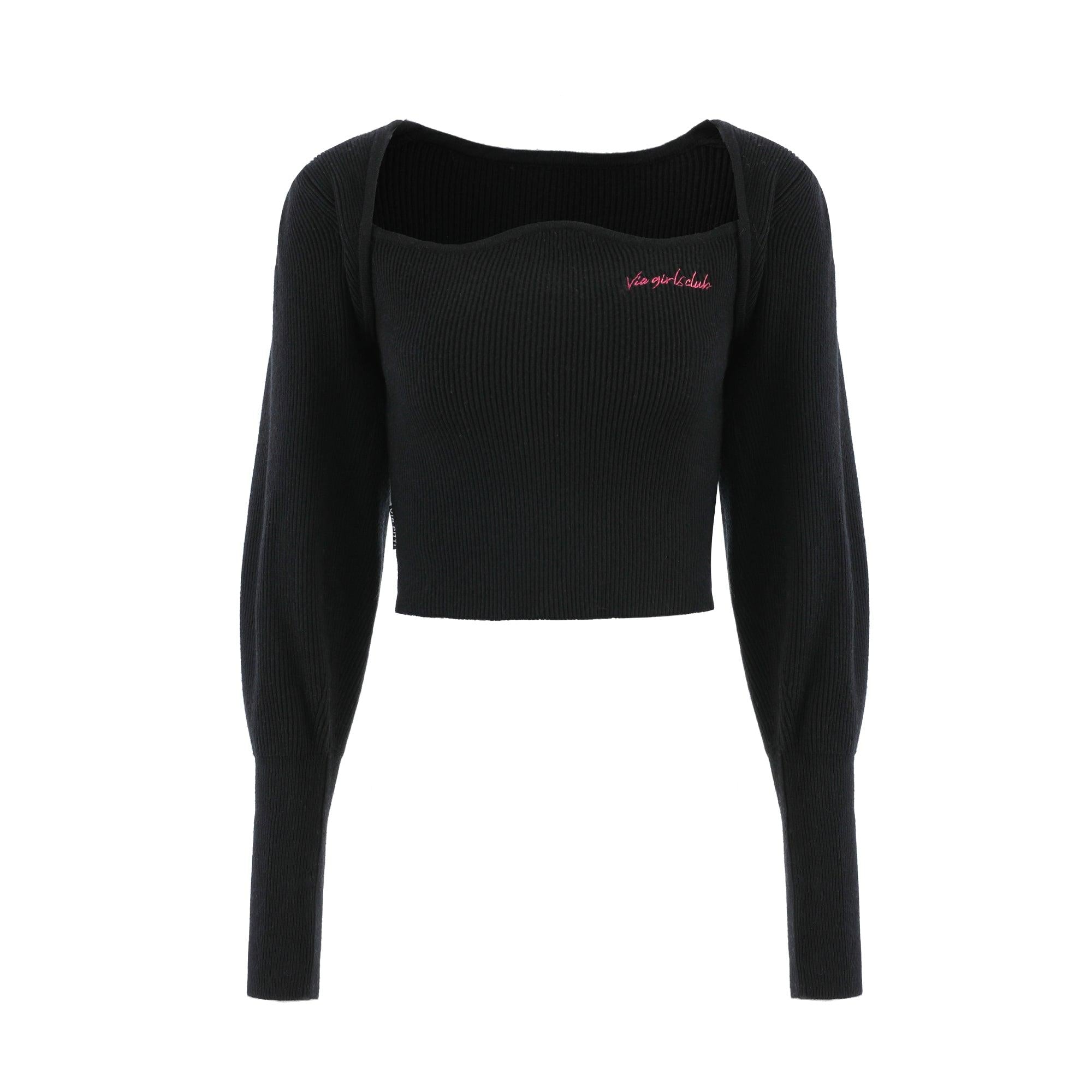 Via Pitti Wave Knit Cutting Top Black