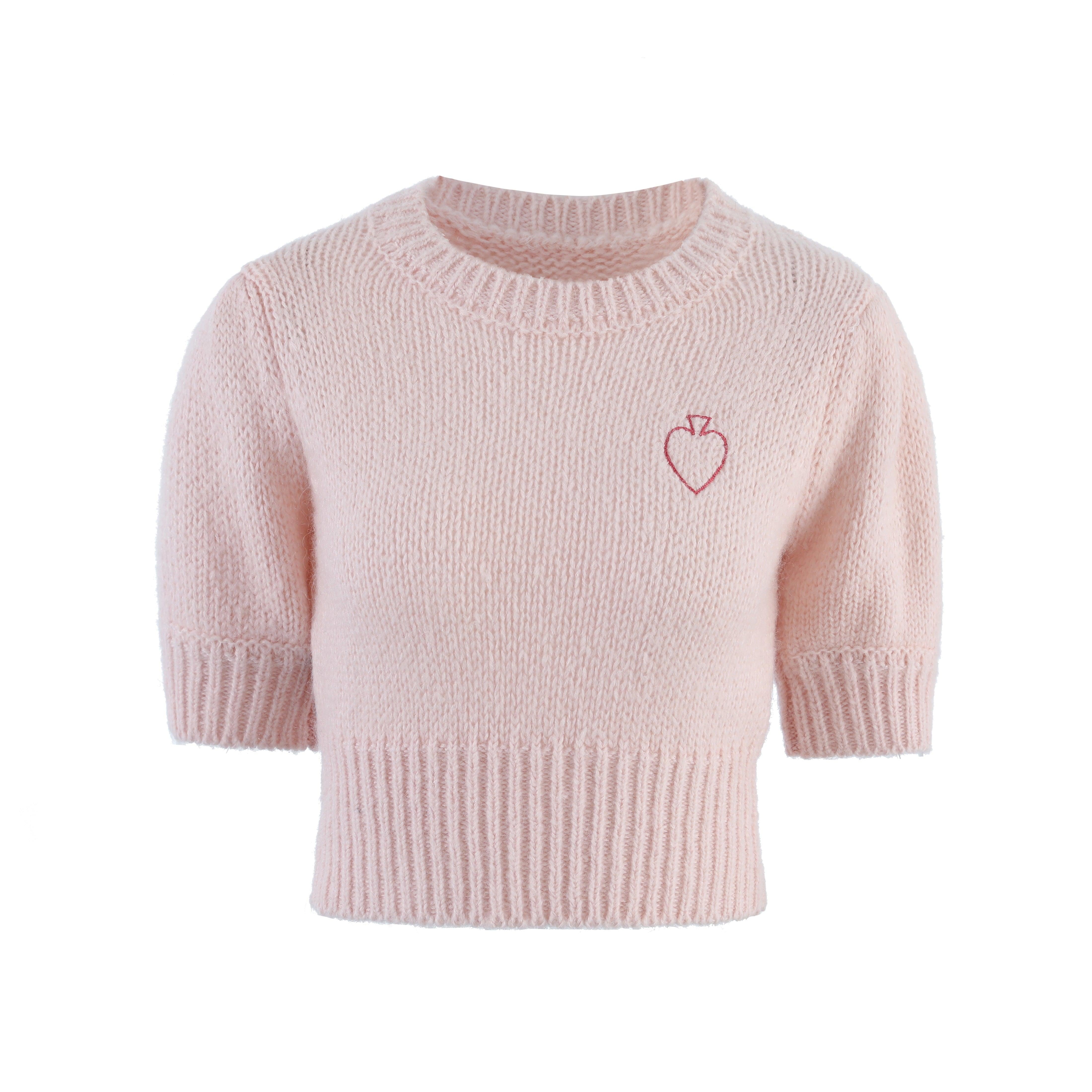 Via Pitti Puff Sleeve Knit Top Pink