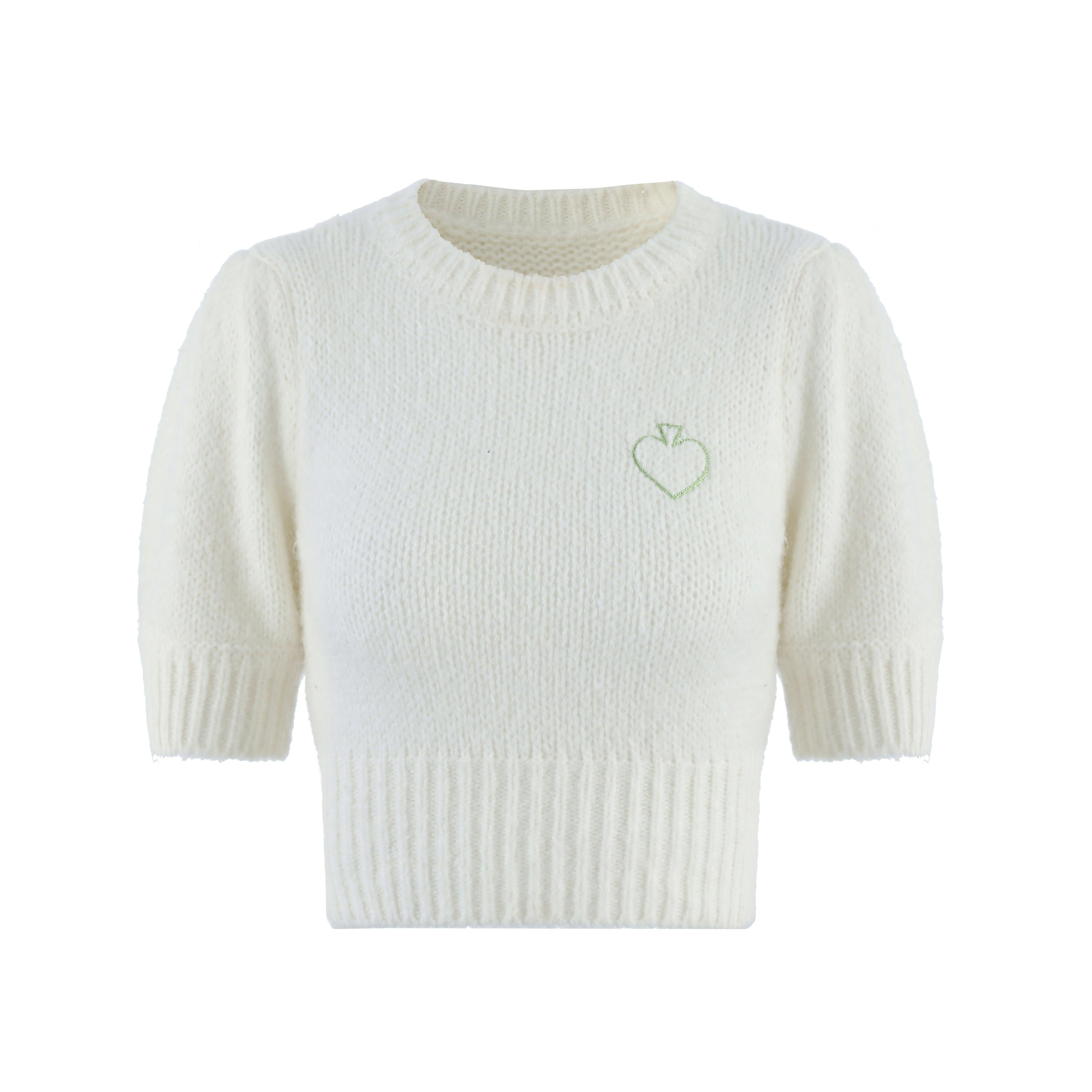 Via Pitti Puff Sleeve Knit Top White