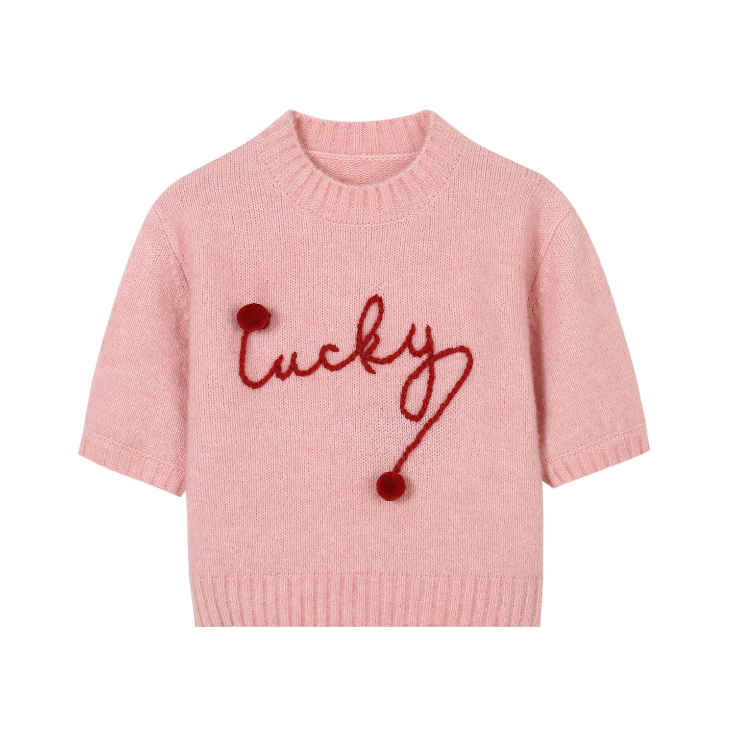 SomeSowe Jacquard Luck Knit Top Pink