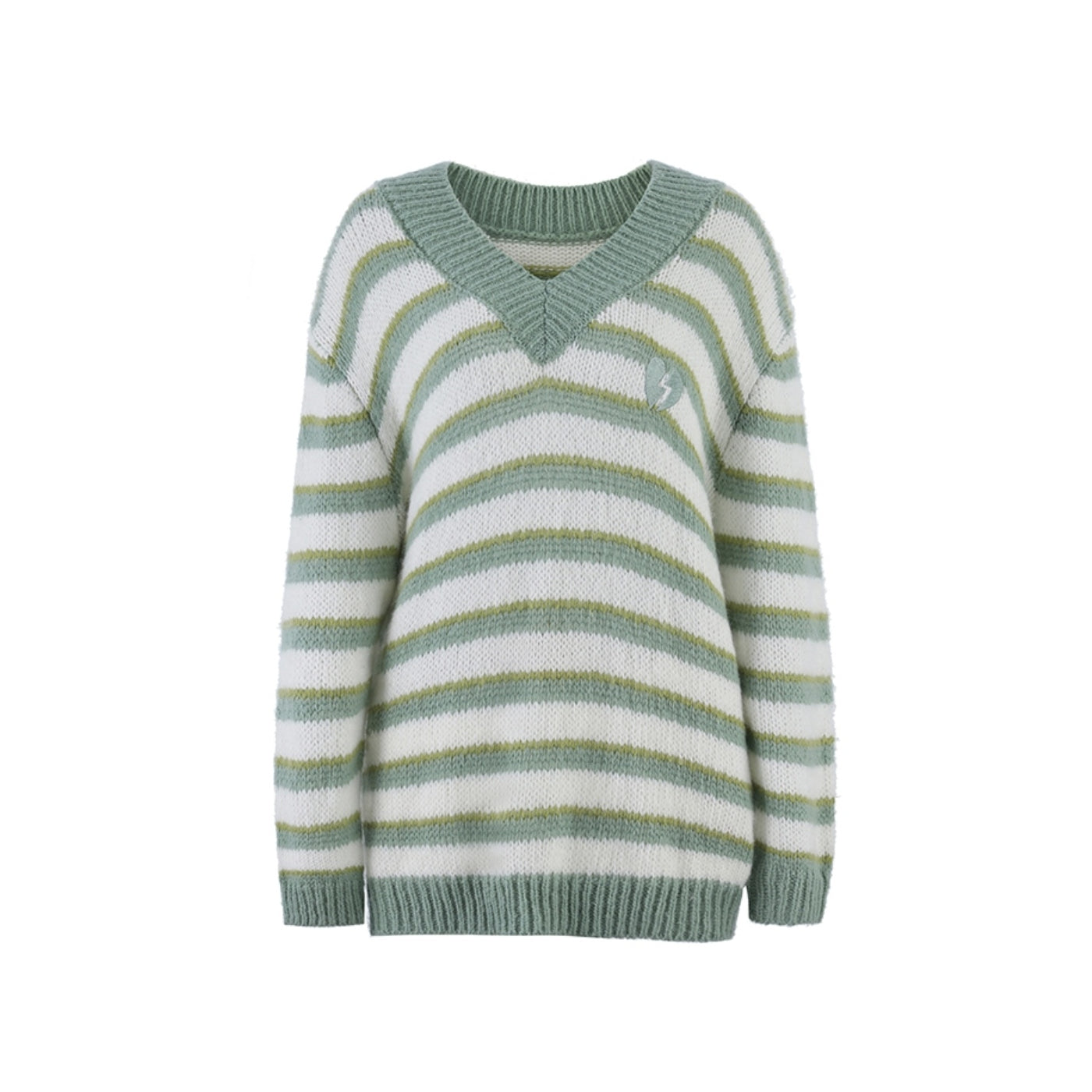 Via Pitti V-Neck Striped Knit Sweater Green