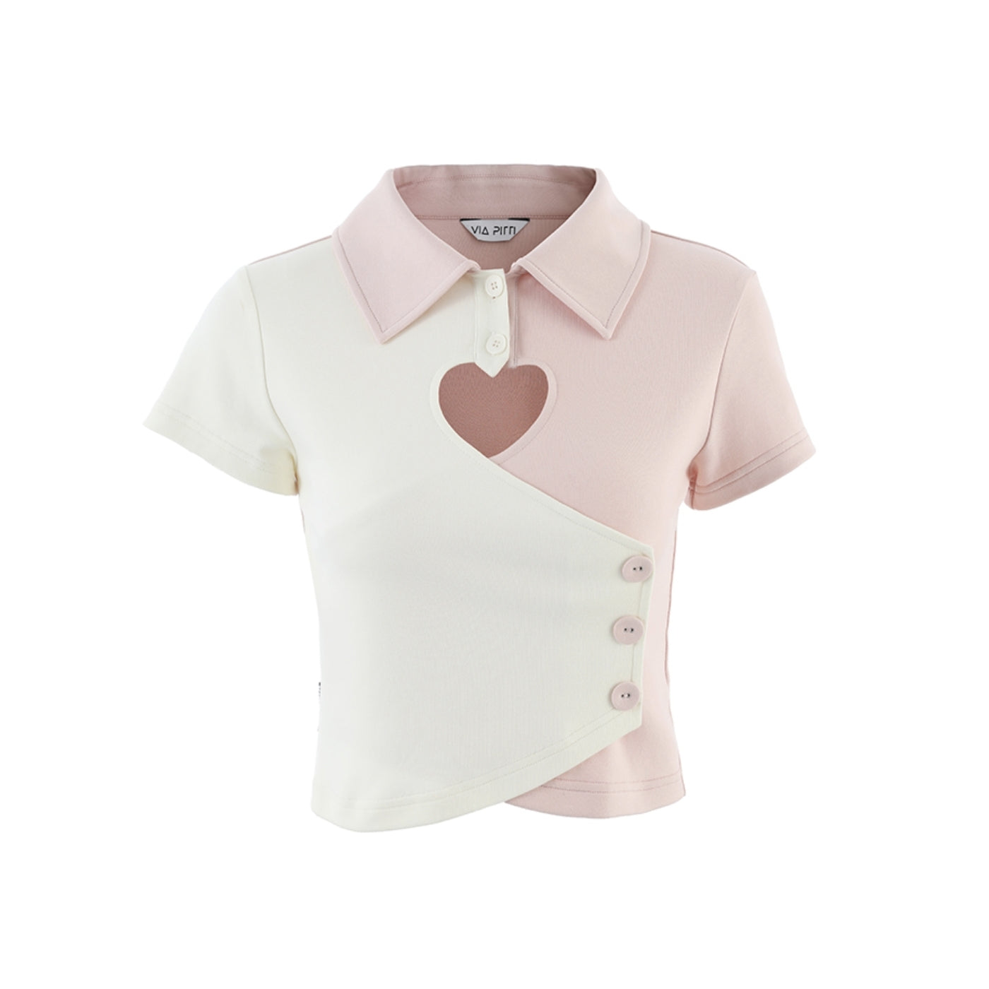 Via Pitti Color Blocked Heart Cutting Top Pink