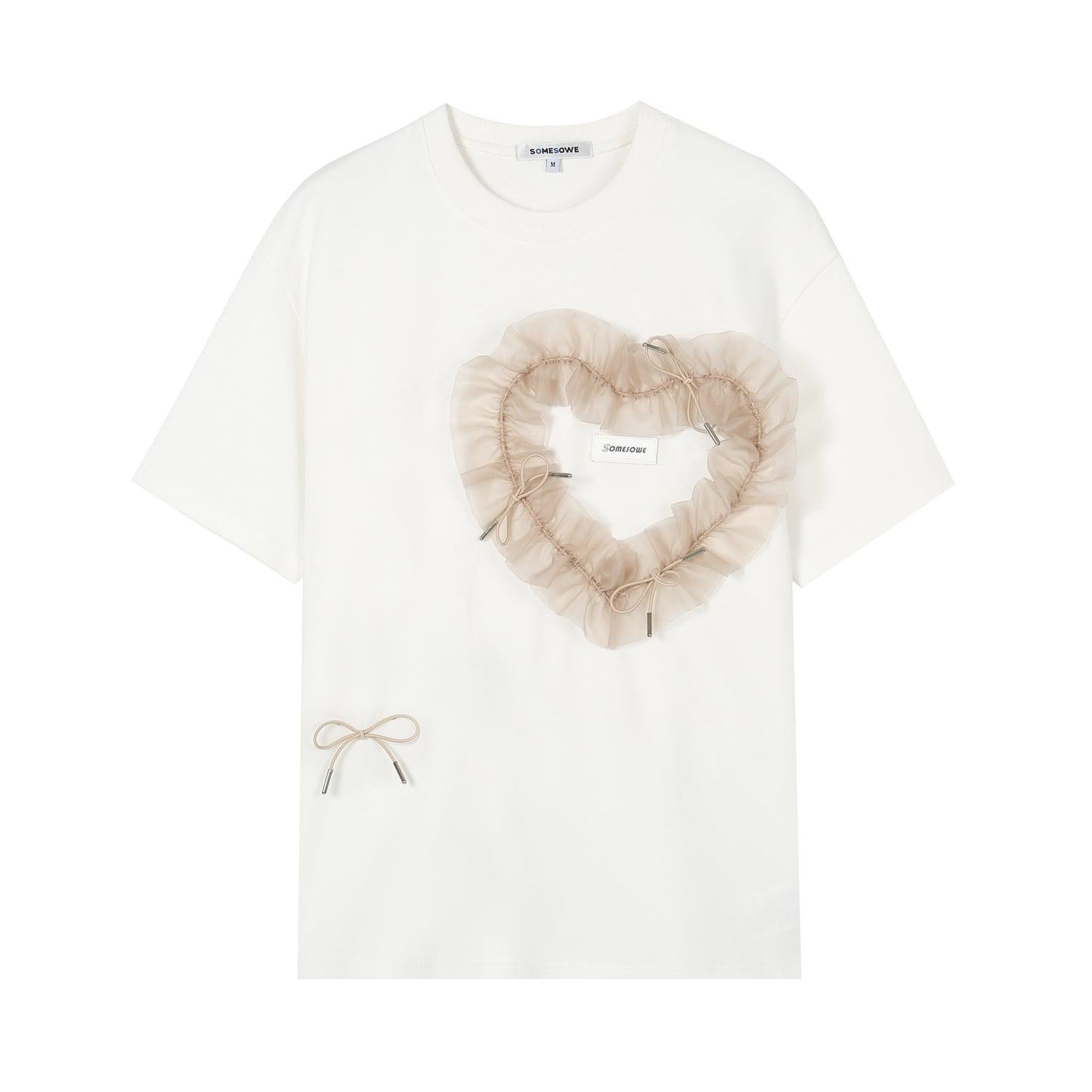 SomeSowe Heart Patch Bow Knot Tee White