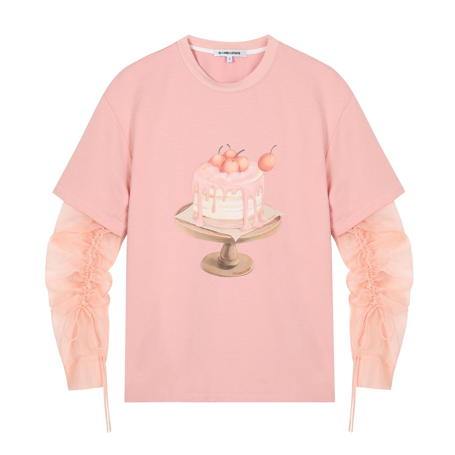 SomeSowe Cake Mesh Sleeve Tee Pink